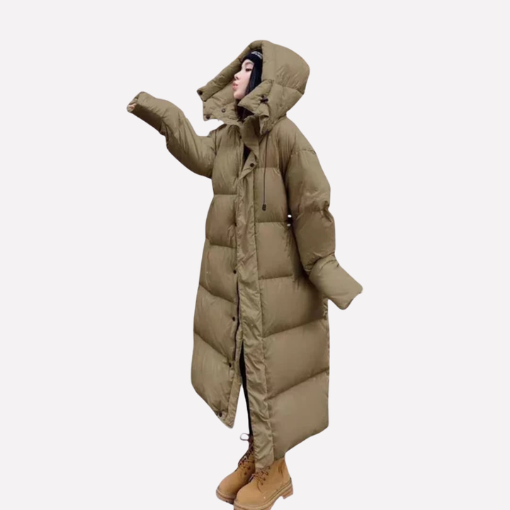 Kvinners Lang Puffer Jakke med Hette
