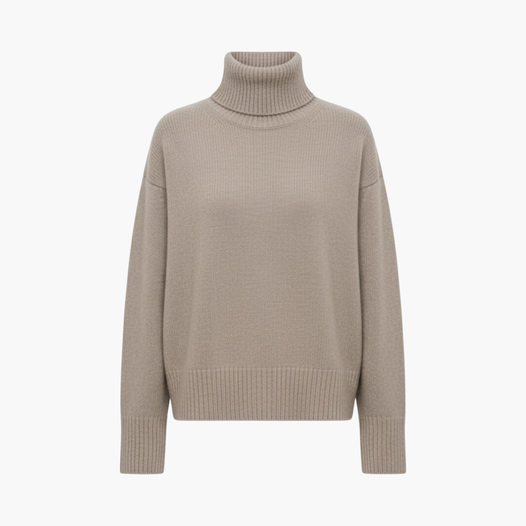 Kvinners Oversized Høy‑Hals Genser – Avslappet Strikk Lag