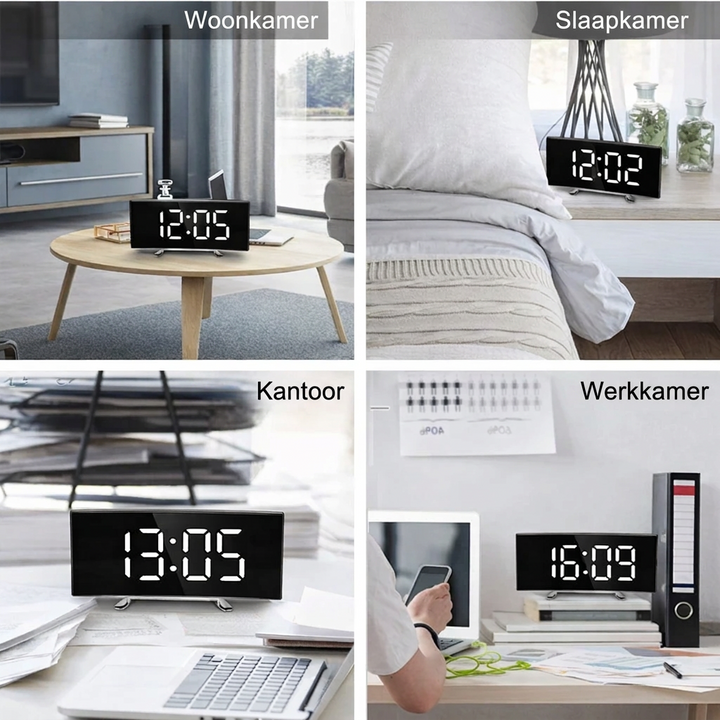 Digitaalinen herätyskello | Kaareva LED-peilinäyttö | Automaattinen himmennystoiminto