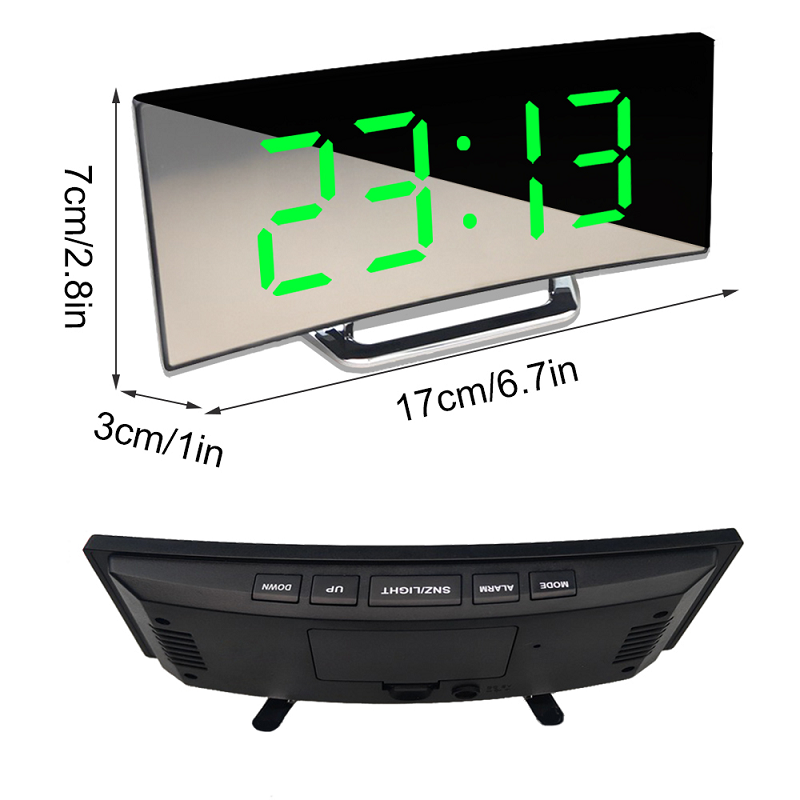 Digital klokke | LED-vekkerklokke med speil | Automatisk dimming uten blending | CurveClock