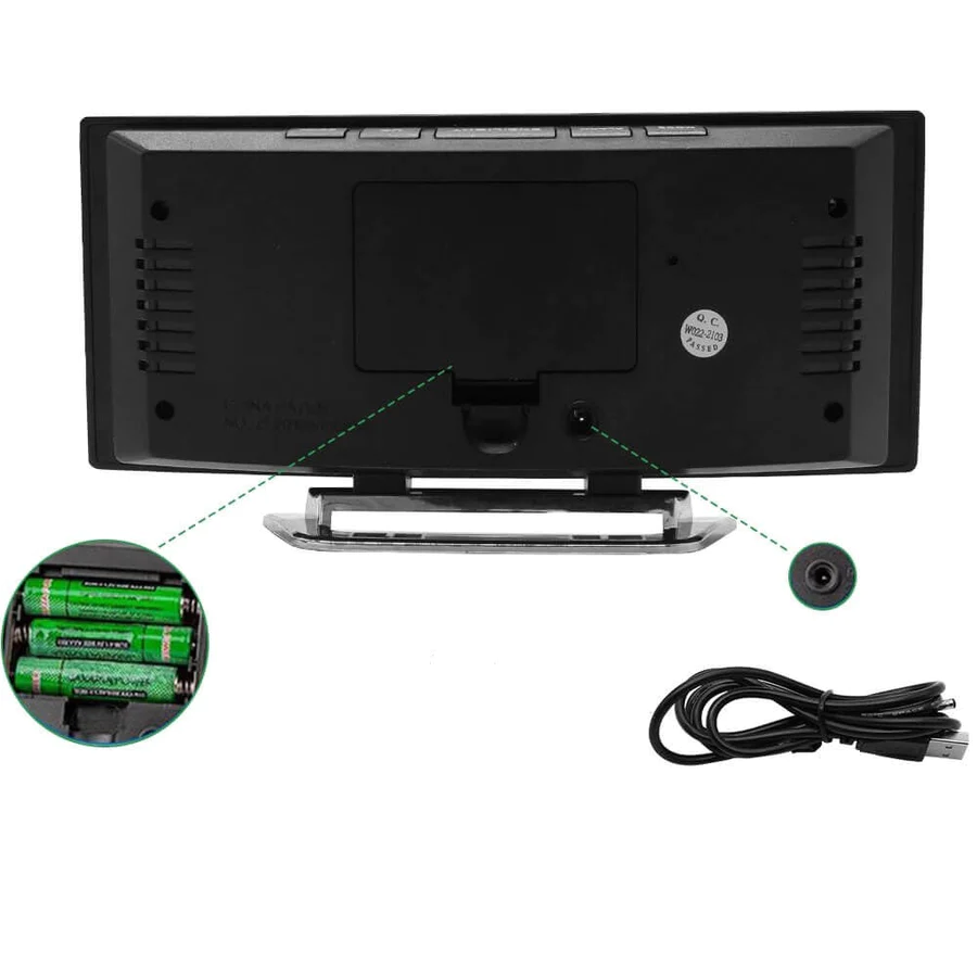 Digital vekkerklokke | Buet LED-speildisplay | Automatisk lysstyrkejustering