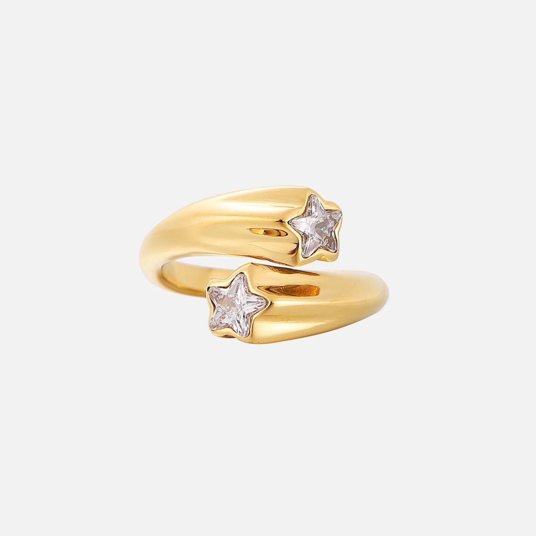Stjernering – justerbar gull wrap-ring med stjerne