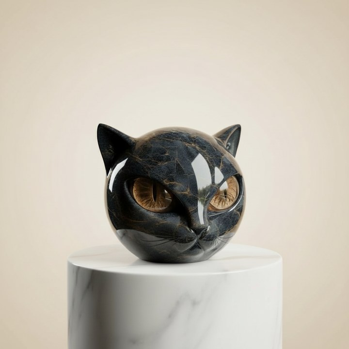 NoirCat-skulptur – Svart Katthode med Hypnotiske Øyne