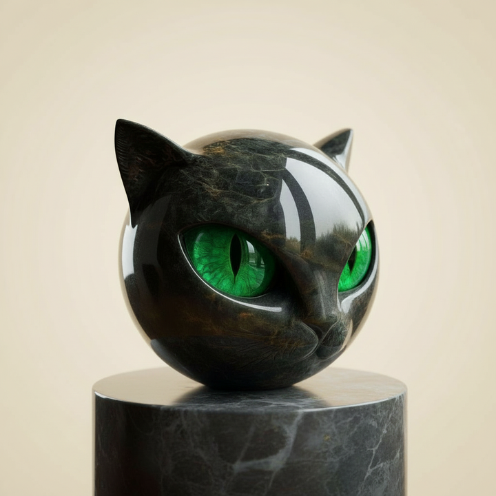 NoirCat-skulptur – Svart Katthode med Hypnotiske Øyne