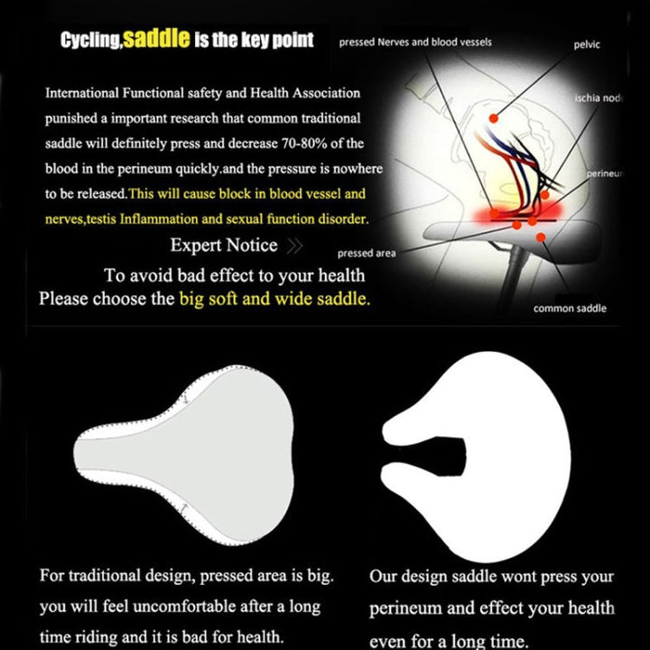 Sykkelsete | Nesefritt, Ergonomisk | Ekstra Bred Skumpolstring | Ridora