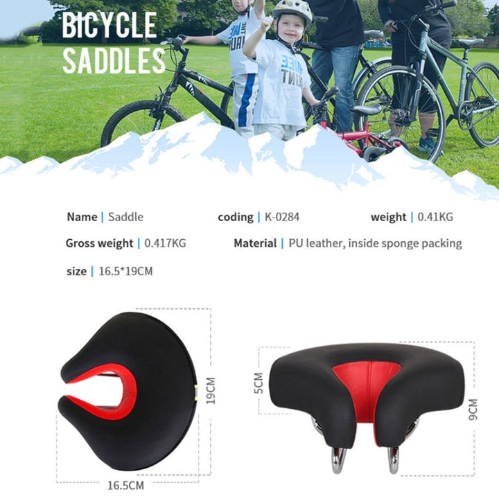 Sykkelsete | Nesefritt, Ergonomisk | Ekstra Bred Skumpolstring | Ridora