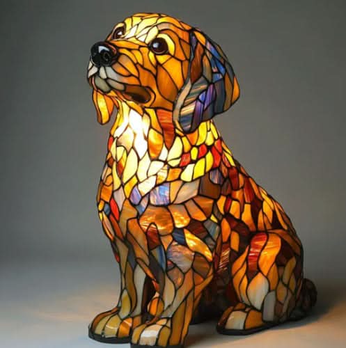 Lysende statue – Kunstnerisk LED-nattlampe med hundemønster