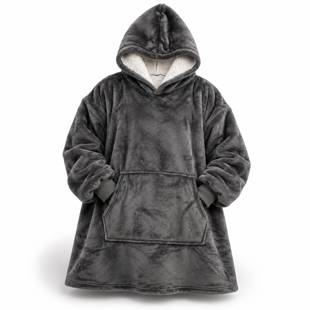 Ultramyk oversized sherpa-hettegenser-teppe (med lomme)