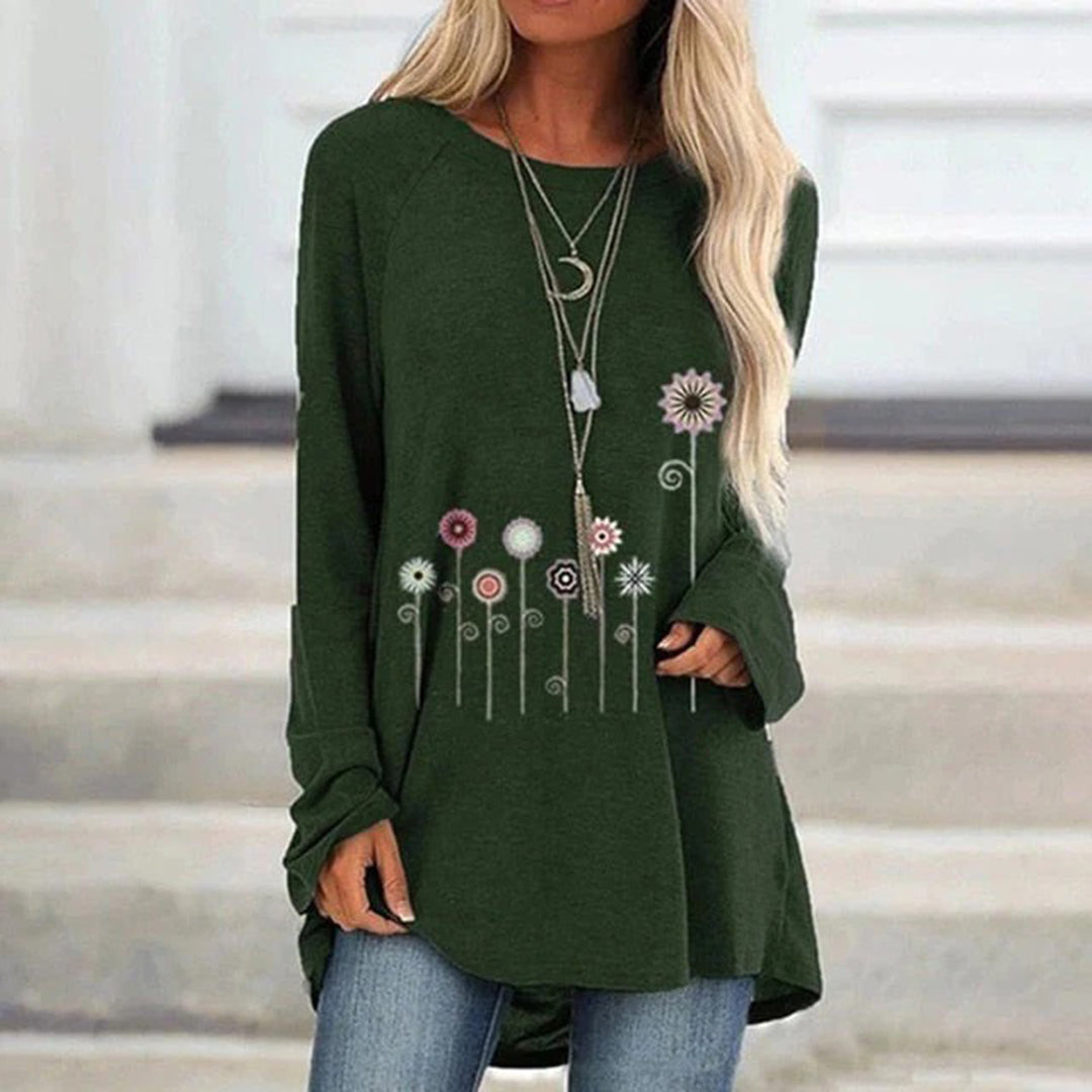 Sweatshirt med 3D Blomsterbroderi Mykt Stoff Møter Subtil Eleganse
