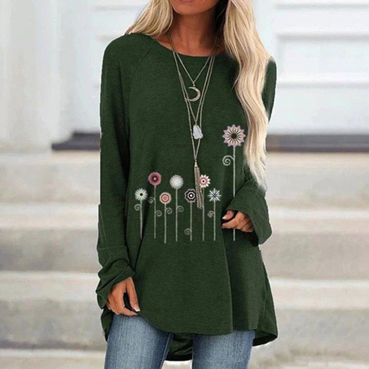 Sweatshirt med 3D Blomsterbroderi Mykt Stoff Møter Subtil Eleganse