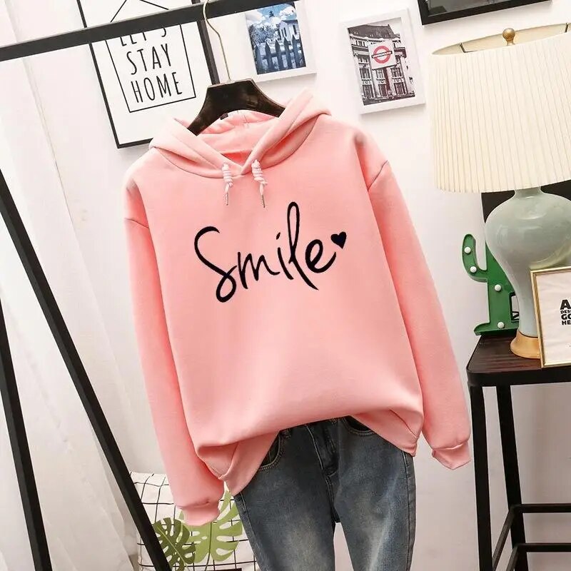 Dame Hettegenser med Smiley-print – Med Hette, Avslappet Streetwear