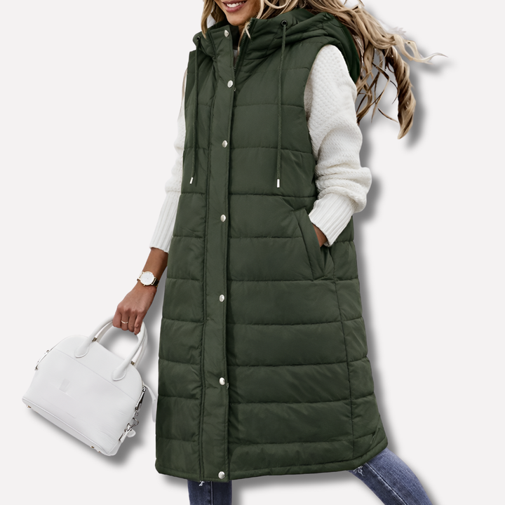 Kvinners Lange Hette Bodywarmer