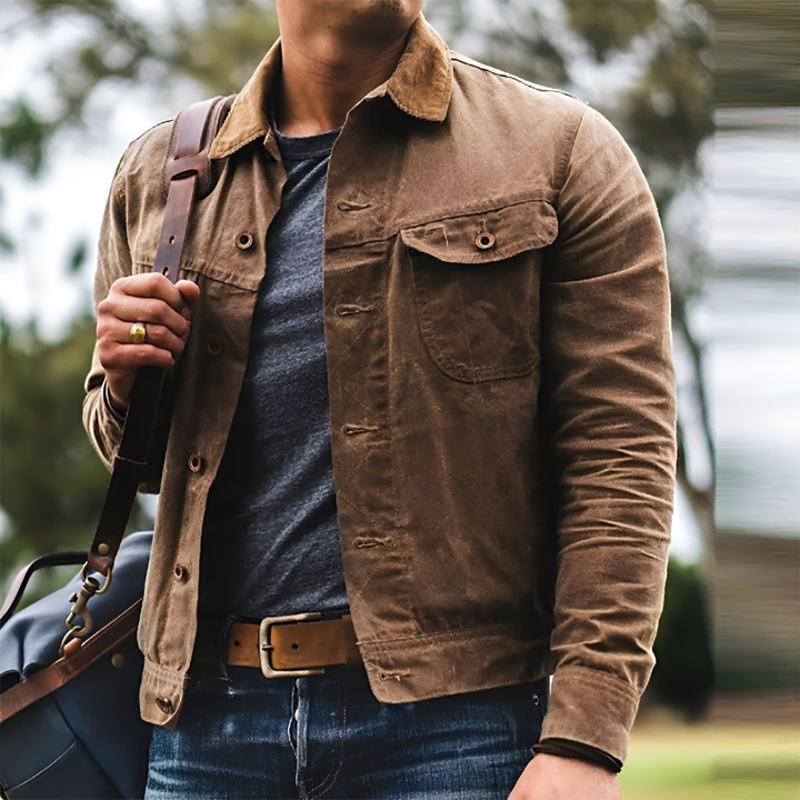Menns Vintage Rugged Knapp-Front Utendørs Jakke