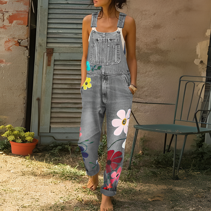 Stilig Denim Jumpsuit med Blomsterprint