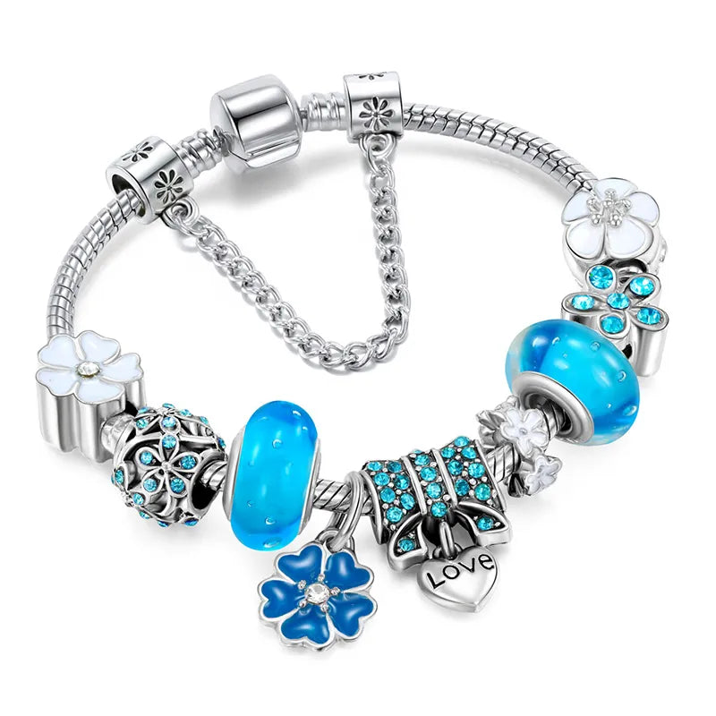 Armbånd i sterling sølv 925 med blomstercharm | Elegant smykkegave til dame