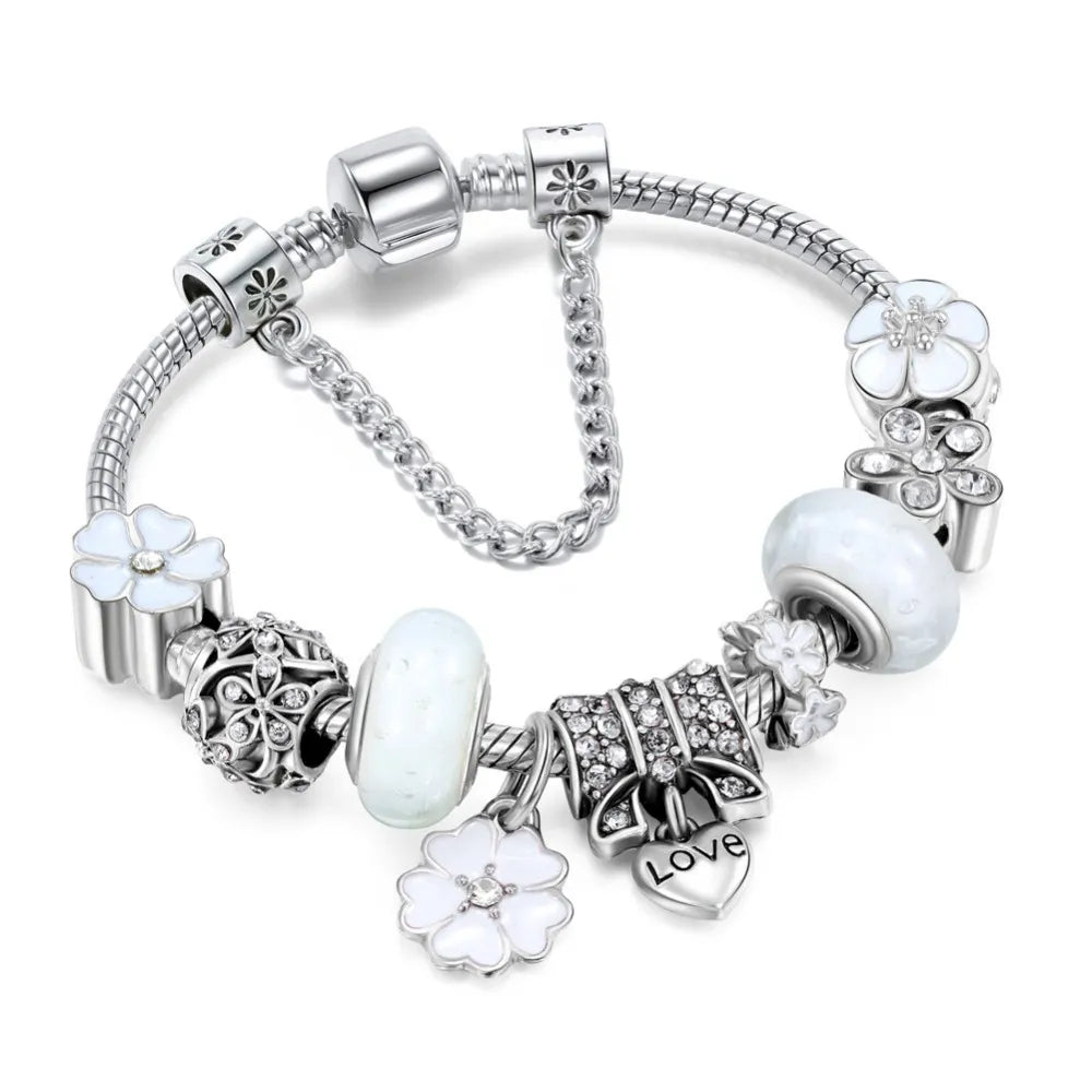 Armbånd i sterling sølv 925 med blomstercharm | Elegant smykkegave til dame