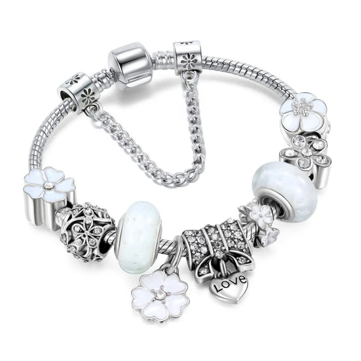Armbånd i sterling sølv 925 med blomstercharm | Elegant smykkegave til dame