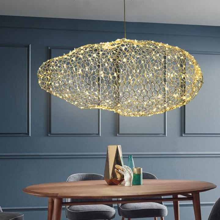 Håndlaget Skylampe i Jern med LED-Stjernepunkter for Art Deco-Interiør