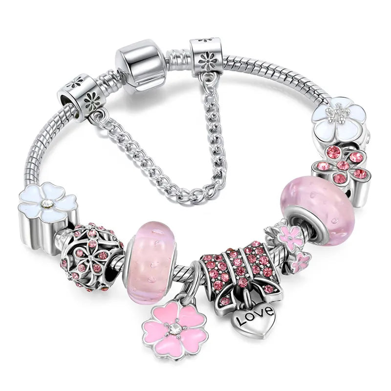 Armbånd i sterling sølv 925 med blomstercharm | Elegant smykkegave til dame
