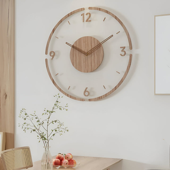 ClearWood Silent veggklokke – Moderne design i tre og akryl