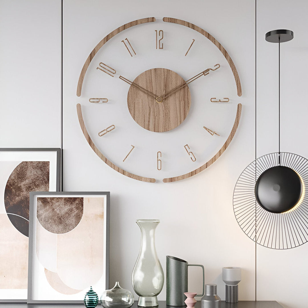 ClearWood Silent veggklokke – Moderne design i tre og akryl
