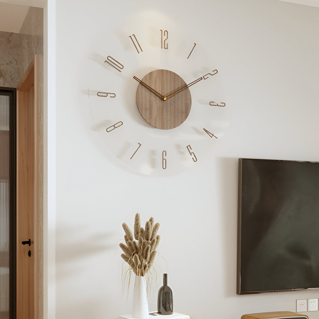 ClearWood Silent veggklokke – Moderne design i tre og akryl