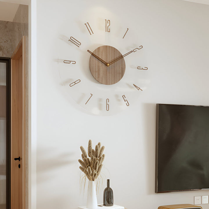 ClearWood Silent veggklokke – Moderne design i tre og akryl
