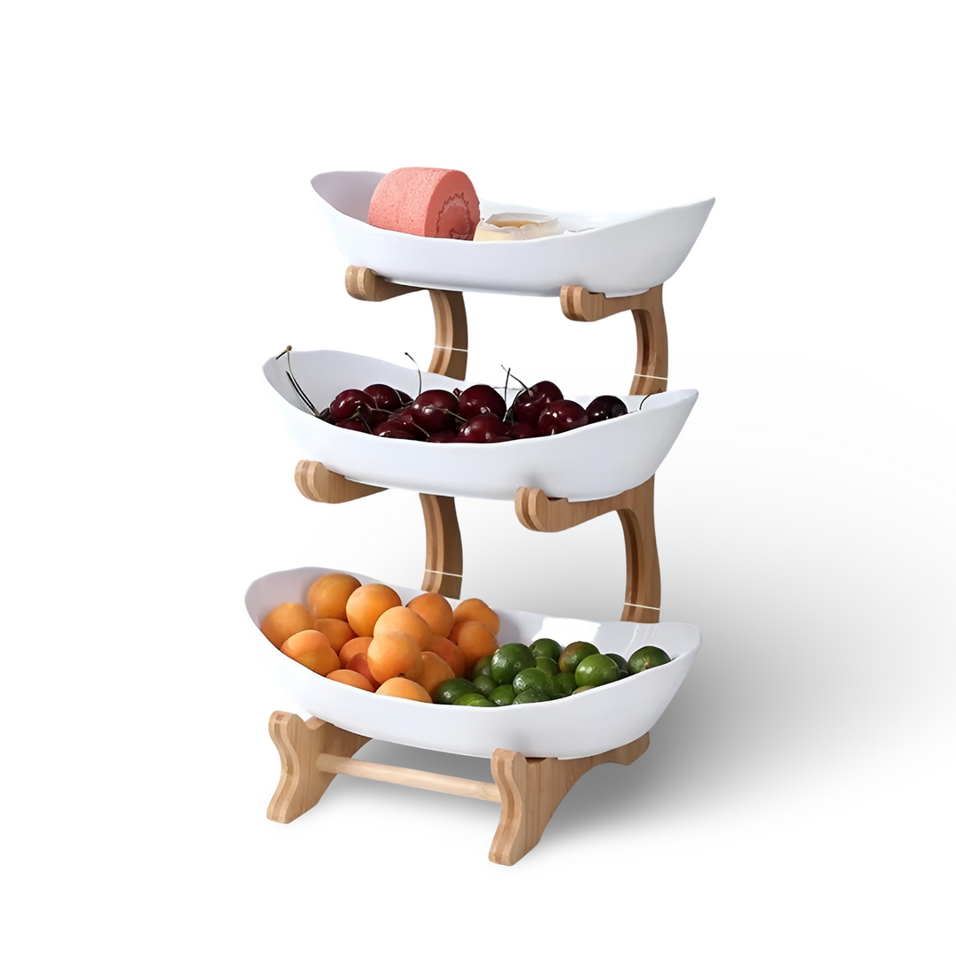 Frukfat i tre med flere etasjer - moderne fruktholder