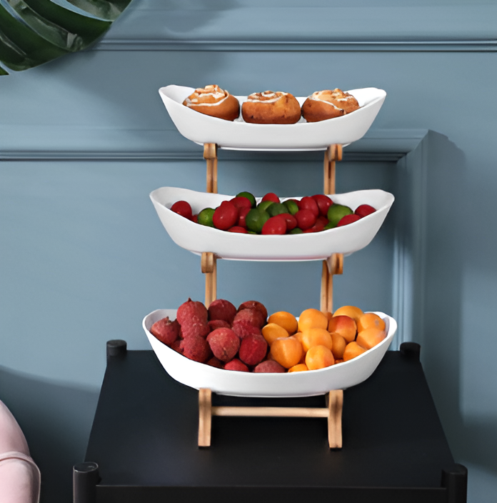 Frukfat i tre med flere etasjer - moderne fruktholder