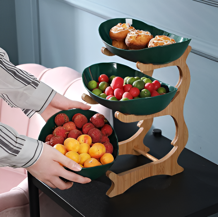 Frukfat i tre med flere etasjer - moderne fruktholder