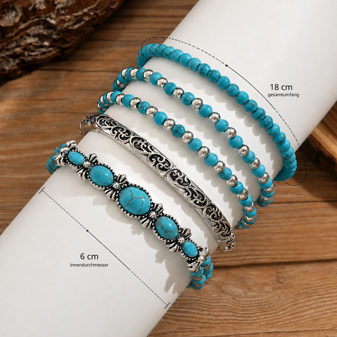 Boho-armbåndsett – 5 deler, med turkise perler