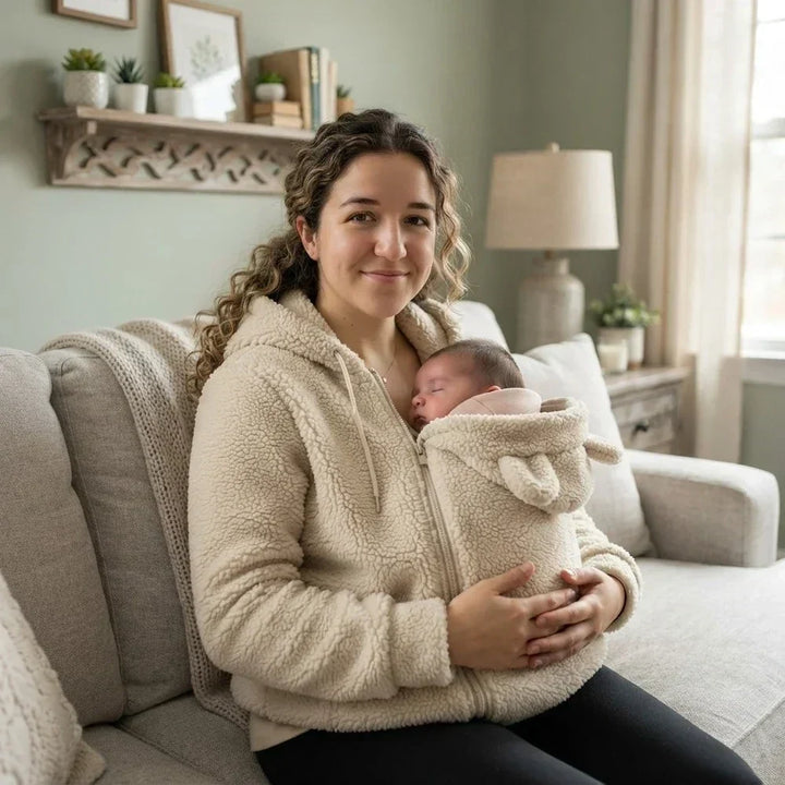 Myk fleece-hettegenser for babybæring med frontlomme