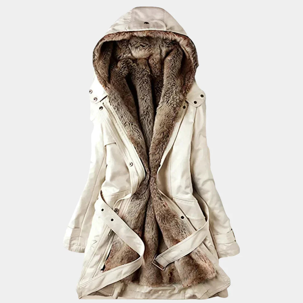 Elegant Kvinners Parka med Kunstig Fuskepels Fôr