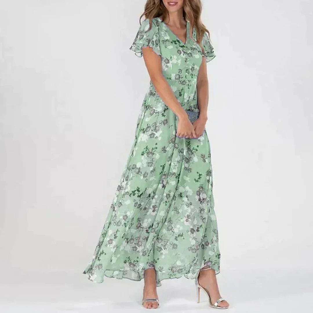 Vintage Blomstertrykk Maxi Kjole for Kvinner