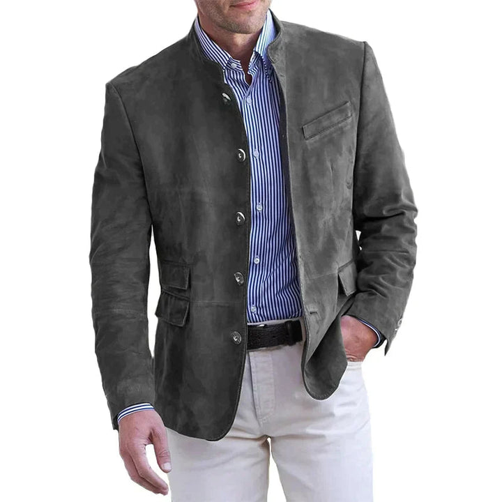 Herrejakke med stående krage og knappelist, blazer med regular fit