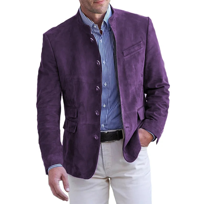 Herrejakke med stående krage og knappelist, blazer med regular fit