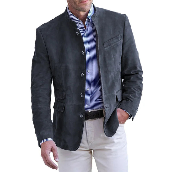 Herrejakke med stående krage og knappelist, blazer med regular fit