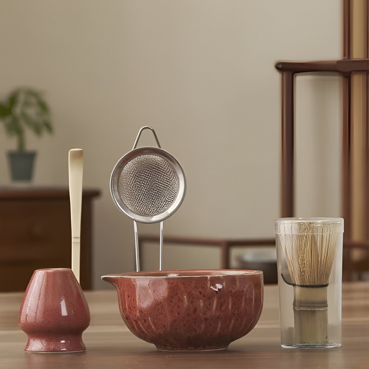 5-delt matcha-sett med håndlaget keramikkskål og bambustilbehør