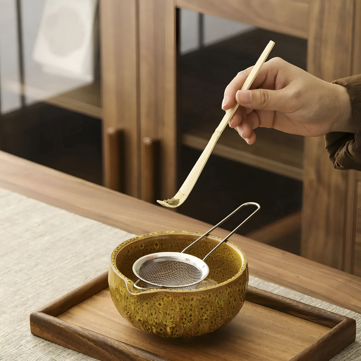 5-delt matcha-sett med håndlaget keramikkskål og bambustilbehør