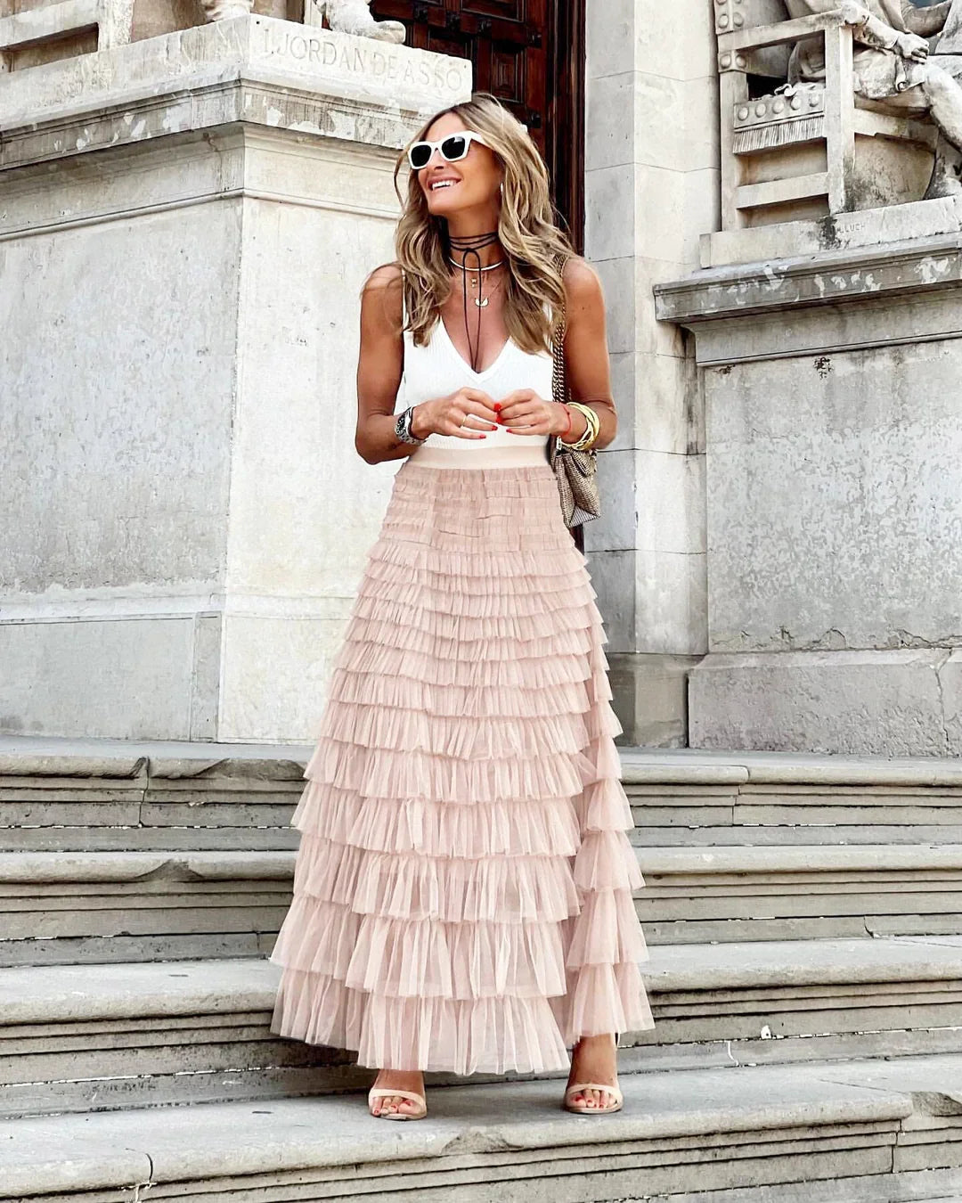 Tulle Maxi Skirt med Elastisk Liv