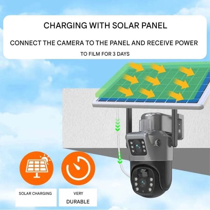 DualGuard Solar 4K – Trådløst Sikkerhetskamera med Solcellepanel og 360° Visning
