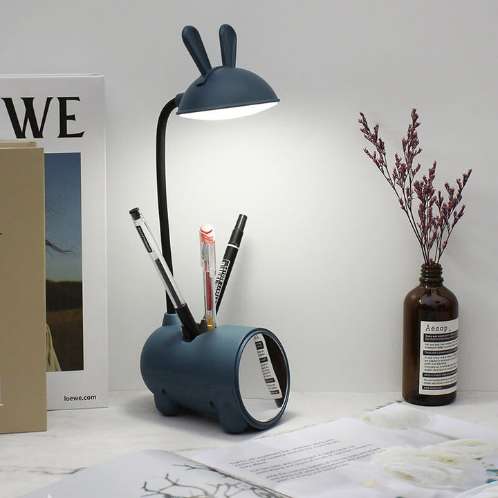 LED-skrivebordslampe med kaninmotiv og pennholder – berøringsstyring og USB-lading for jenter