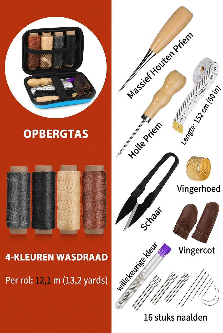 Nahan ompelusetti vahatulla langalla ja tarkkuusneuloilla.