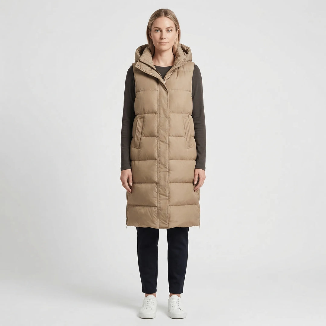 Midilang fôret vest - hasselnøttfarget