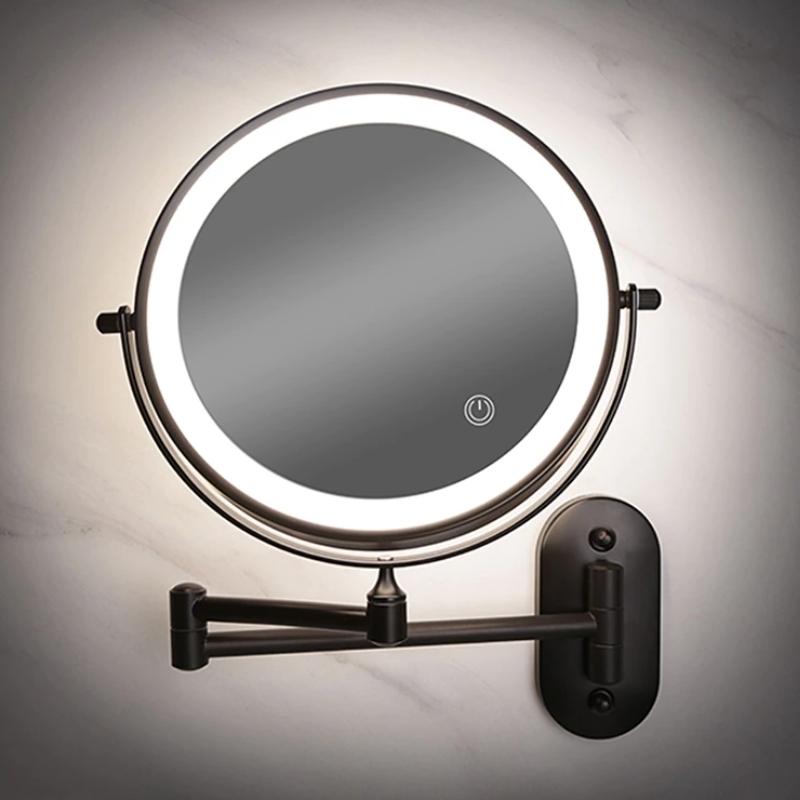 LumiReflect Premium LED sminkespeil | Oppladbart forstørrelsesspeil for vegg med justerbar belysning