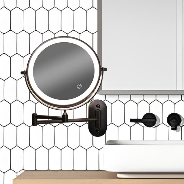 LumiReflect Premium LED sminkespeil | Oppladbart forstørrelsesspeil for vegg med justerbar belysning
