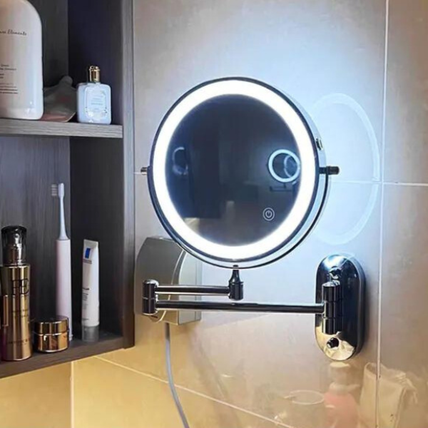 LumiReflect Premium LED sminkespeil | Oppladbart forstørrelsesspeil for vegg med justerbar belysning