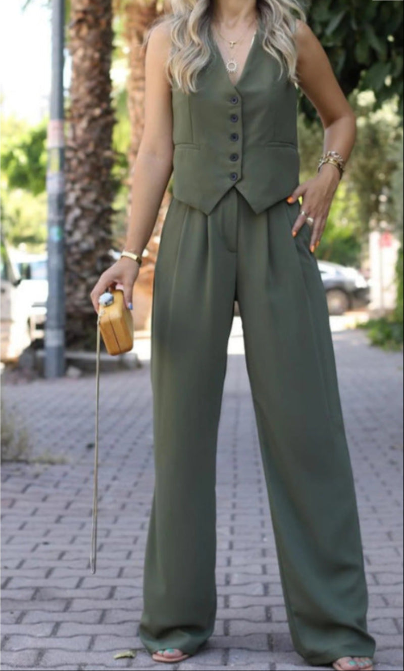 Elegant Ermeløs Blazer Sett for Kvinner