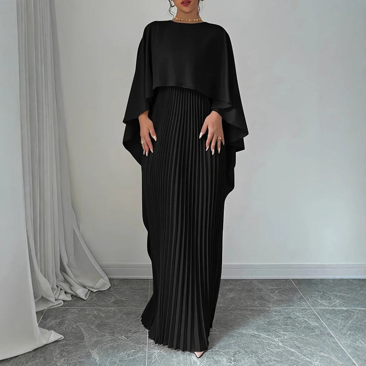 Flytende Pleated Batwing Sleeve Maxi Kjole