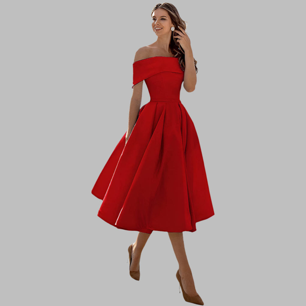 Off the Shoulder Satin Vintage Prom Dress